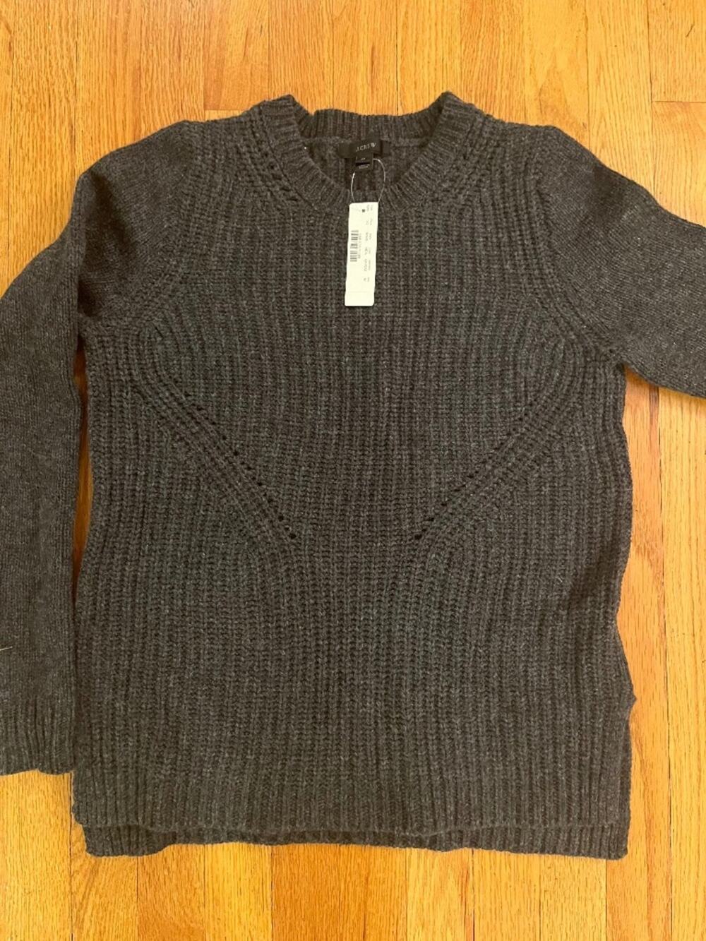 J.Crew Lambswool Blend Pointelle Knit Sweater -Charcoal Gray